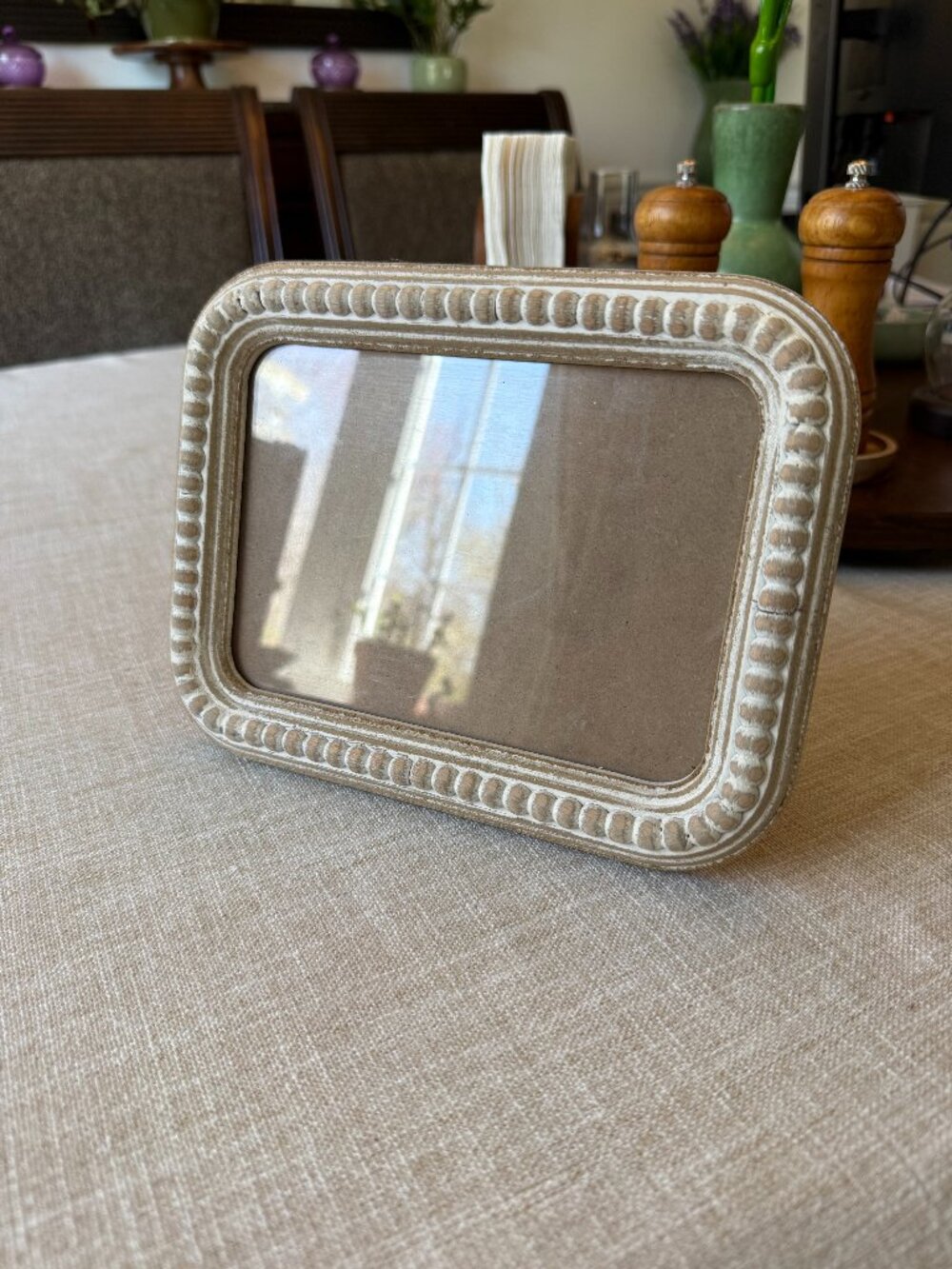 Whitewashed Beaded Wood Picture Frame Rustic Farmhouse Photo Frame Round Corners